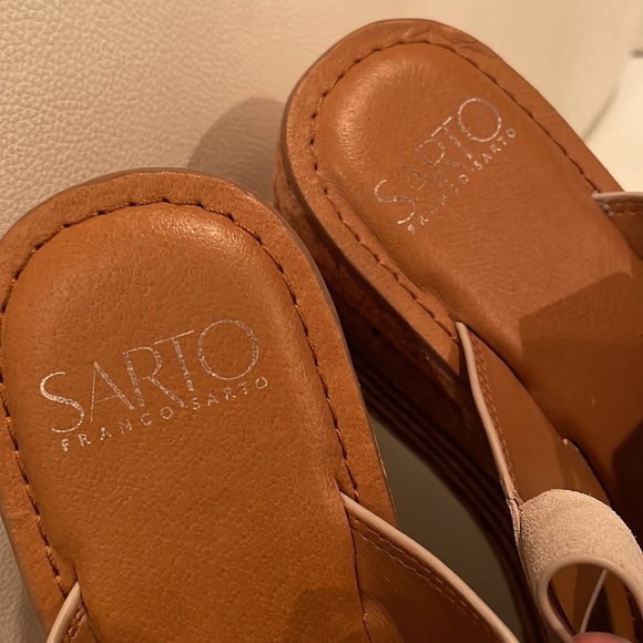 (8.5) FRANCO SARTO BM vanilla suede Caroline cork real suede leather 3”platforms - Picture 11 of 12